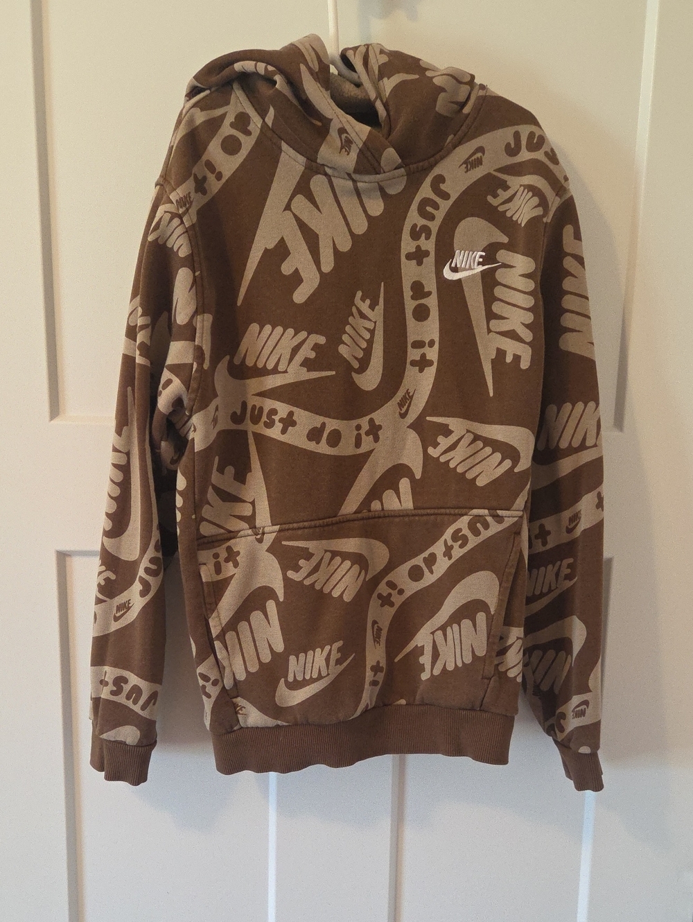 Nike Brown and Cream Allover Logo Crewneck - Boys